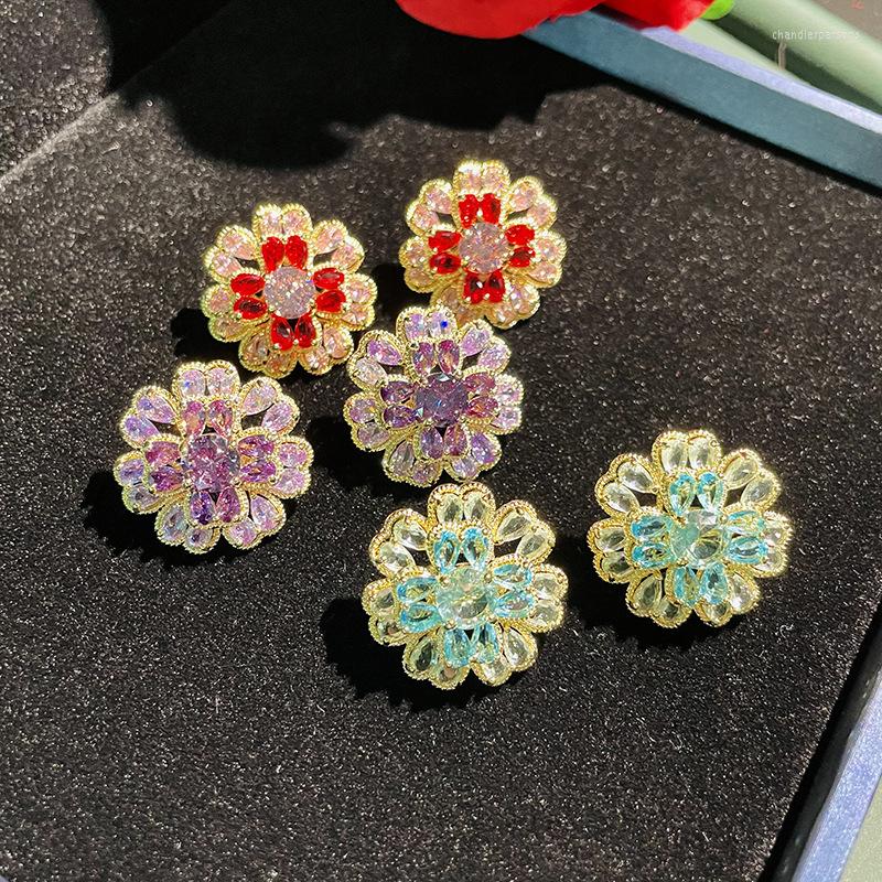 

Stud Earrings Fashion 925 Silver Needle For Women Temperament Gradient Cubic Zirconia Colorful Daisy Flowers Sweet Earring Jewelry