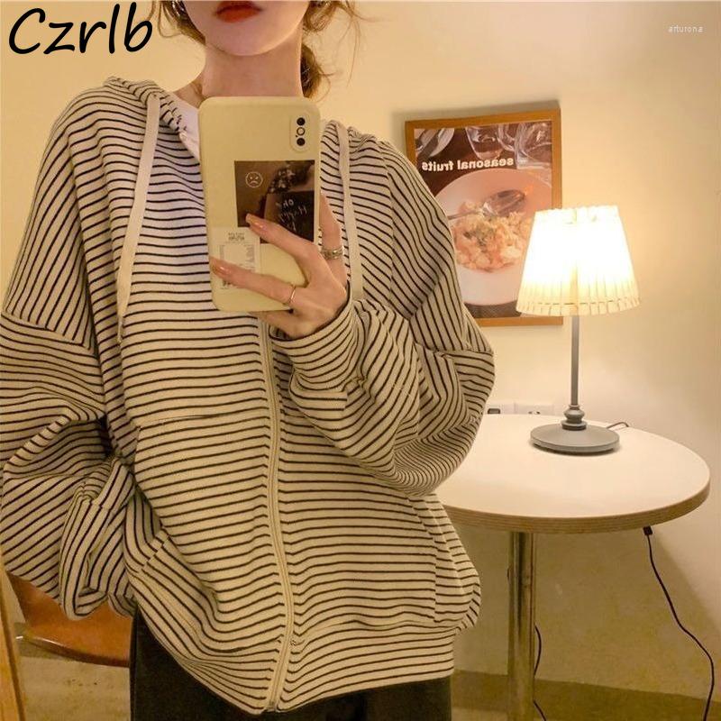 

Women's Jackets Striped Hooded Women Baggy Students Casual All-match Streetwear Long Sleeve Teens Autumn Clothing Stylish Aesthetic, Black