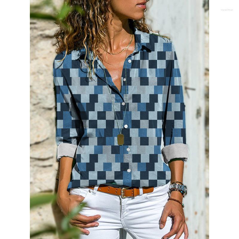 

Women's Blouses & Shirts Fashion Vintage Plaid Printed Shirt 2023 Spring Autumn Casual Lapel Long Sleeve Streetwear Oversized Bu, 27