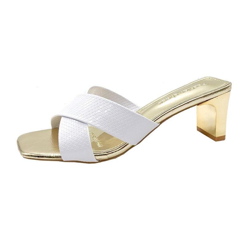 

Slippers 2023 Summer Style Fashion Simple Solid Color Mid-Heel All-Match Temperament Women's Shoes, White
