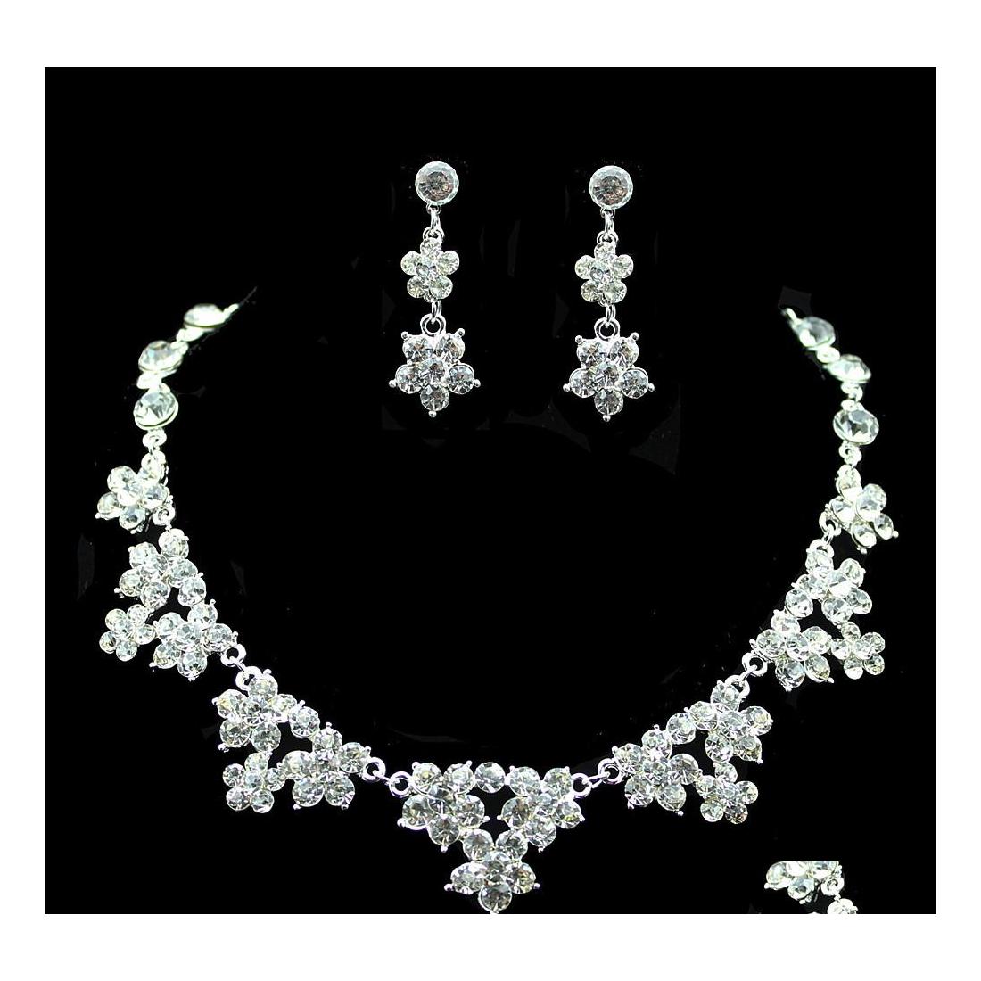

Wedding Jewelry Sets Engagement Bridal Rhinestone Earring And Necklace Simple Shining Dress Accessories In Bk Drop Delivery Ottg7