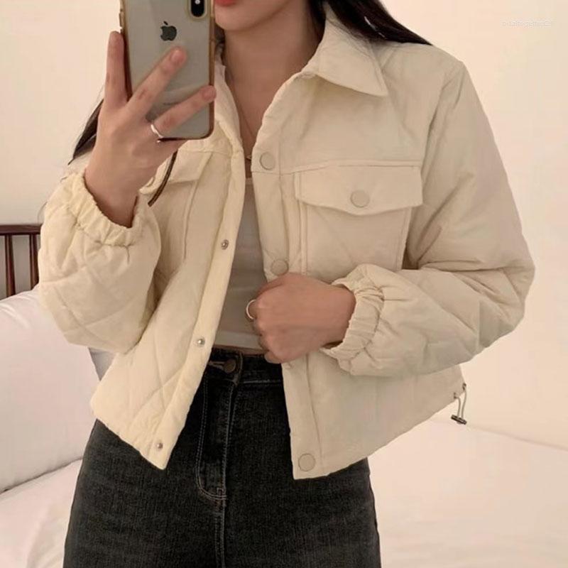 

Women's Trench Coats Parkas Women Korean Fashion Winter Single Breast Solid Color Turn Down Collar Drawstring High Waist Long Sleeve Top, Black