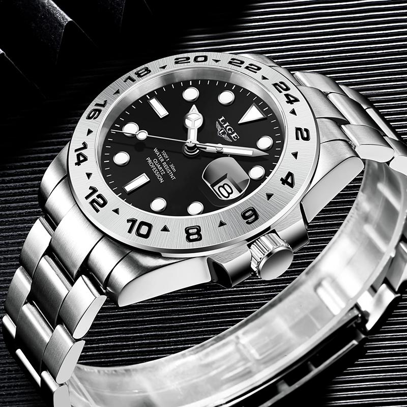 

Wristwatches LIGE Watches For Men Sport Quartz Luxury Stainless Steel Clock With Luminous Watch Relogio MasculinoWristwatches, Silver blue
