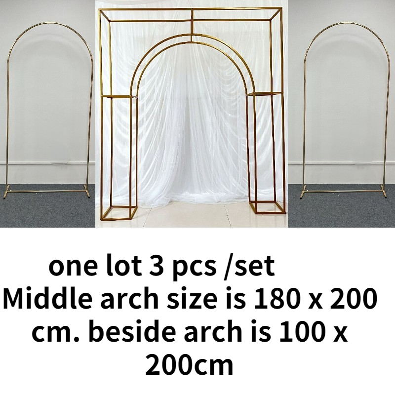 

3PCS Luxury Fashion Welcome Door Frame Big Backdrop Wedding Flower Arch Stage Wall Screen Background Birthday Party Balloon Box, Gold