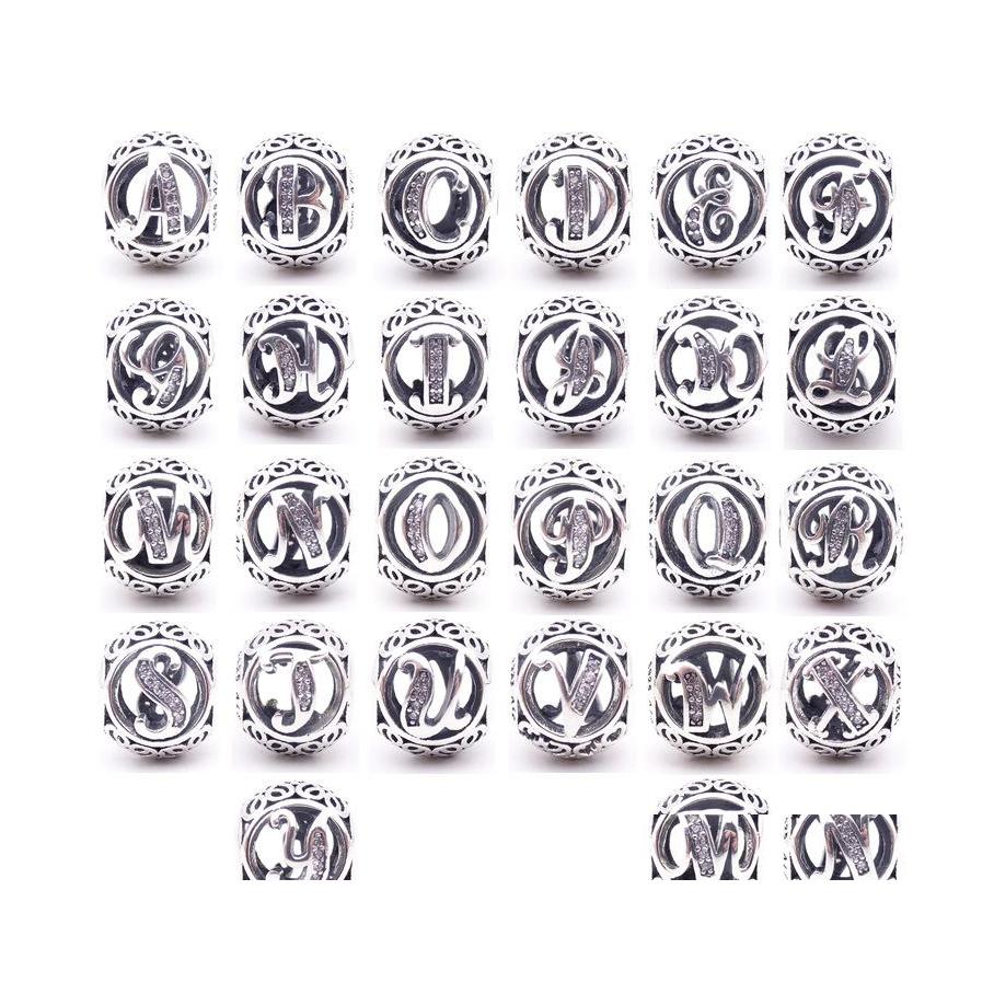 

Silver Authentic 925 Sterling Sier 26 Letters Beads Crystal Big Hole Loose Alphabet Charms For Bracelets Jewelry Making Craft Drop De Otogc