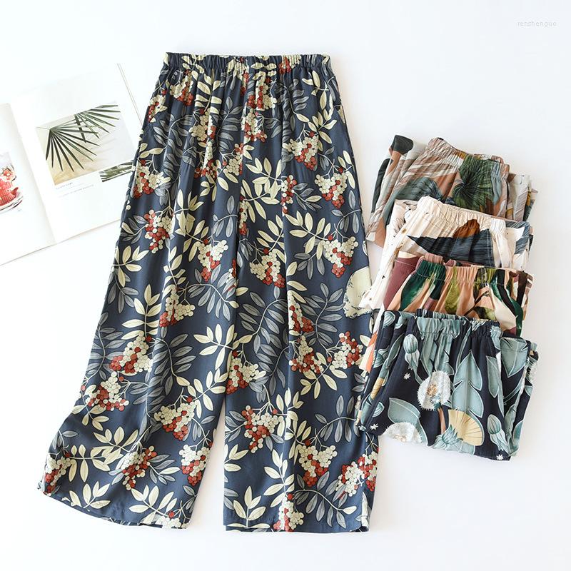 

Women's Sleepwear Fashion Summer Sleep Bottoms For Women Viscose Print Loose Calf-Length Pants Elastic Waist Sleeping Shorts Printing Thin, Beige