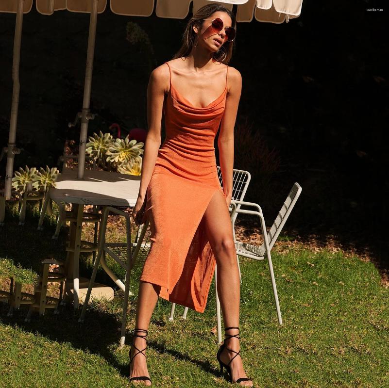 

Party Dresses Sexy Side Split Women's Cocktail Dress Spaghetti Strap Bodycon Stretchy Night Club Lady V Neck YSAN1870, Black
