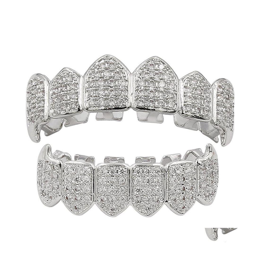 

Grillz Dental Grills Hip Hop Gold Braces Fangs Bursting Microinlaid Teeth Women Men Jewelry Drop Delivery Body Dh8Pp