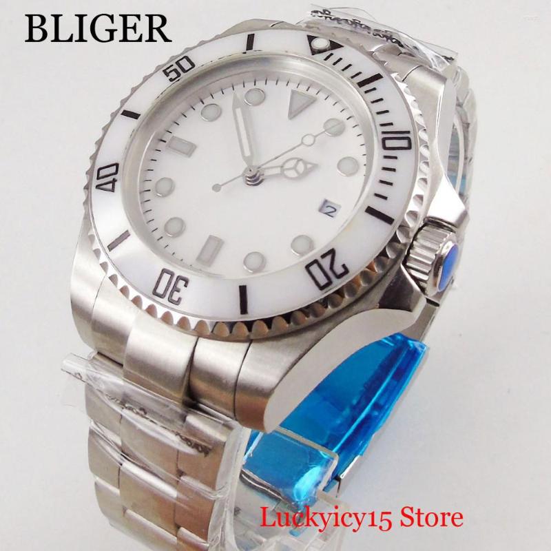

Wristwatches Mechanical Self Winding 44mm Men Watch White Nologo Dial Ceramic Bezel MIYOTA Movement Date Window SS Bracelet, Mingzhu 2813
