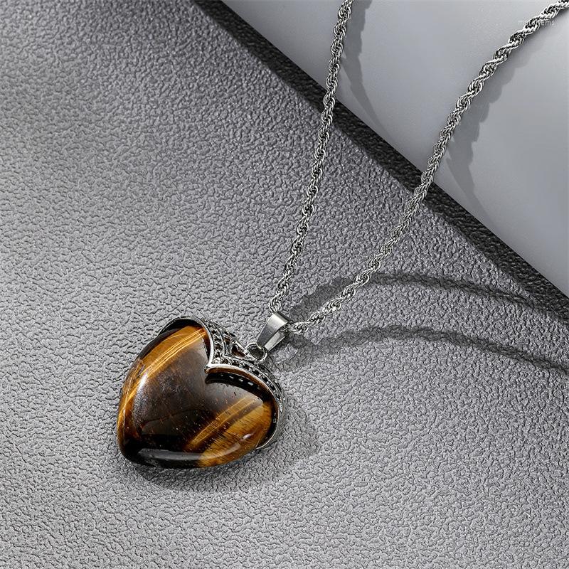 

Pendant Necklaces 3Pcs/Lots Natural Crystal Vintage Heart Tiger's Eye Stone Necklace Violet Healing Reiki Jewelry For Couples