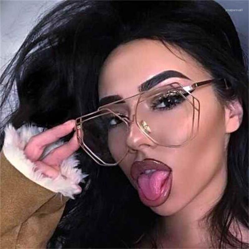 

Sunglasses Frames Oversized Polygon Women Vintage Clear Glasses Lens Gold Retro Myopia Female Eyeglasses Eyewear