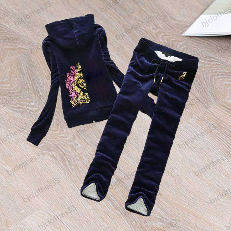 

Juicy Tracksuits Back Colorful Logo Print Long Sleeved Hooded Tops Elastic Waist Drawstring Thickening Warm Trousers 6 Colors Tracksuits For Women Set, 13