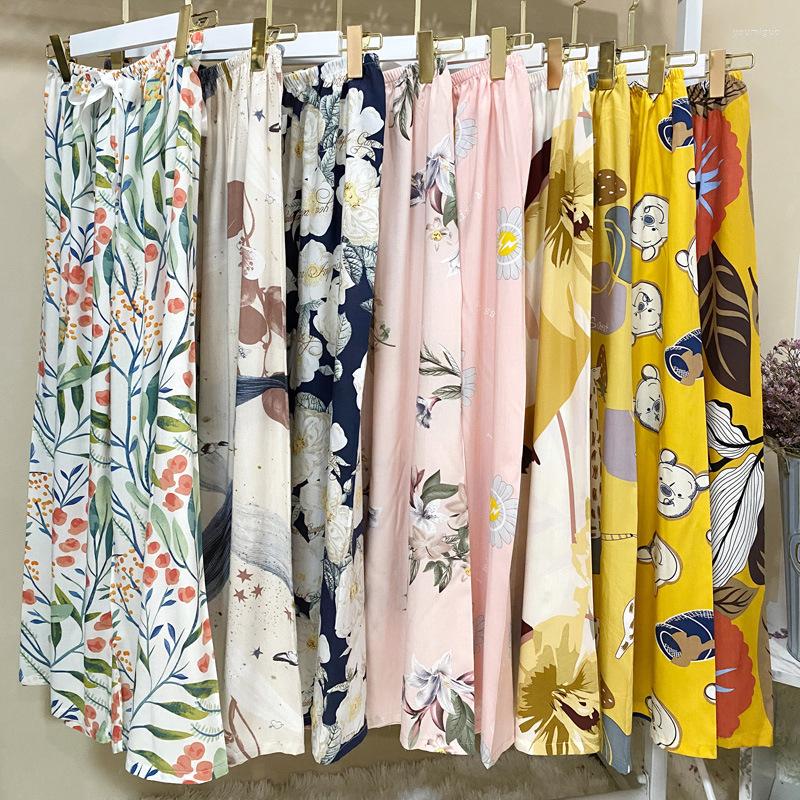 

Women's Sleepwear 2023 Sleep Bottom Thin Female Homewear Pants Floral Print Calf-length Pajamas Wide-Leg Comfortable Elastic Pyjamas, 15