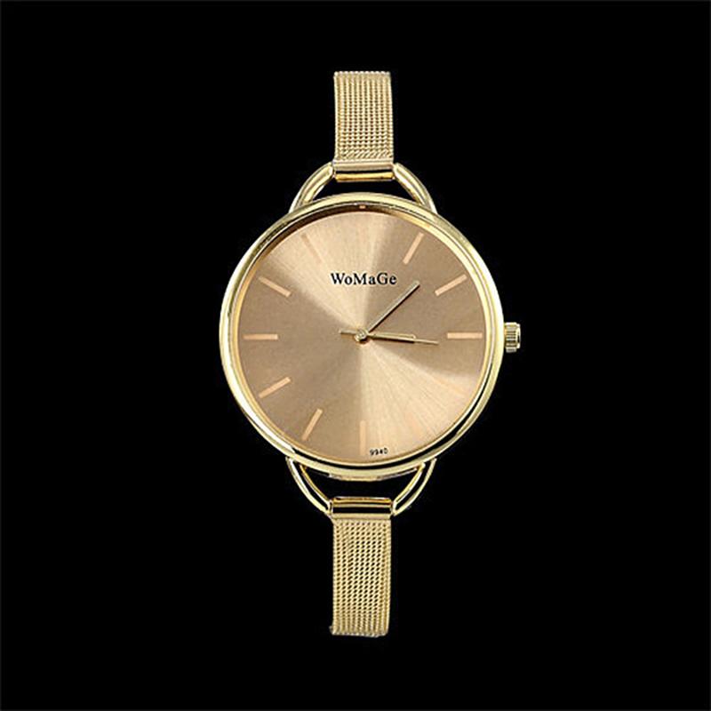 

Wristwatches 2023 Luxury Golden Women Dress Wrist Watches Brand Womage Ladies Ultra Slim Stainless Steele Mesh Mini Bracelet Quartz Watch, Gold