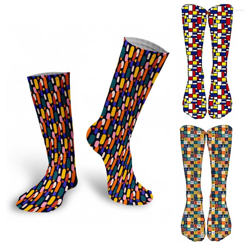 

Women Socks 3D Printed Geometry Pattern For Unisex Fashion Funny Comfortable Long Colorful Harajuku Thigh Female, Style3