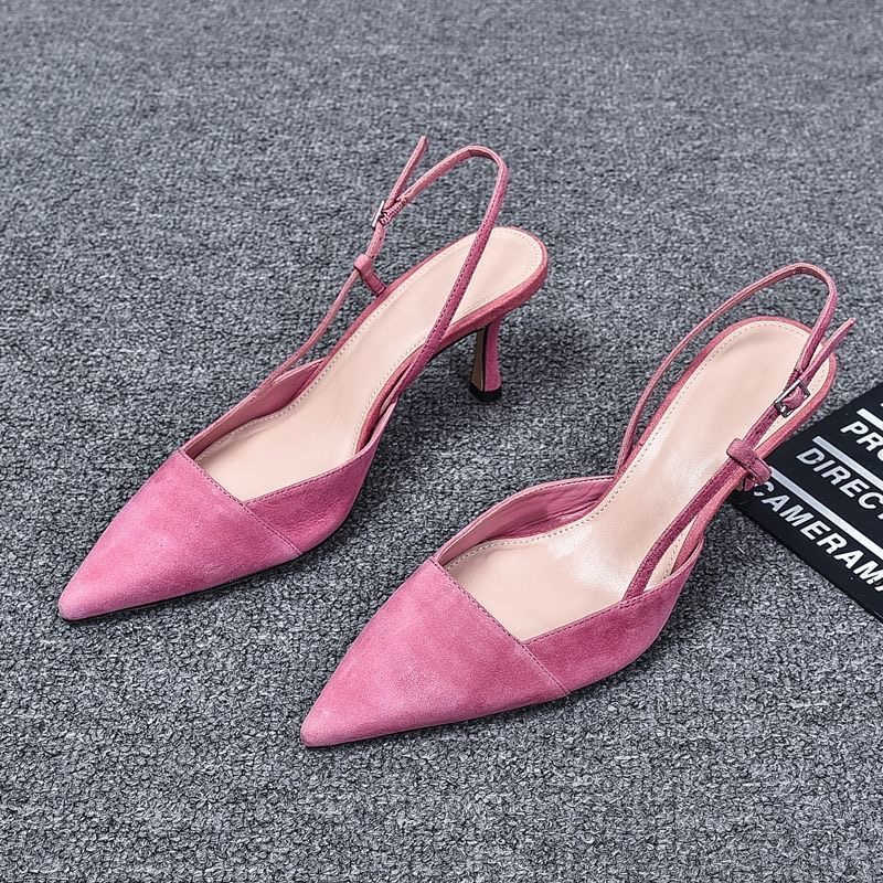 

Dress Shoes Women 2022 Shoes Scarpin Black Fashion Slingback Suede Pumps Thin High Heels Pointed Toe Slip On Inch Pink Stiletto G230203