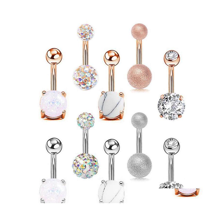

Navel Bell Button Rings Fashion Body Jewelry Zircon Ring Exquisite Short Version Opal Pine Nail Set Piercing Drop Delivery Dhvh6