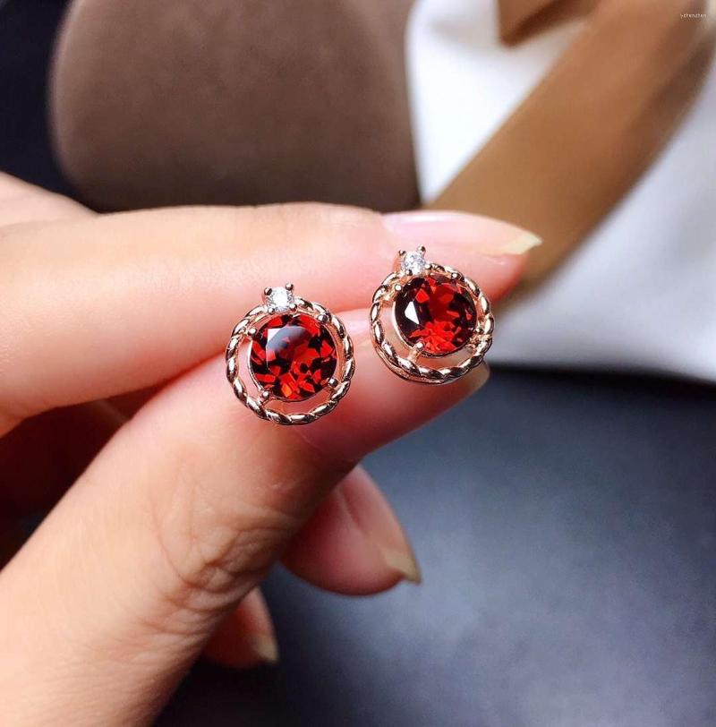 

Stud Earrings Garnet Earring Natural Real 925 Sterling Silver 6mm