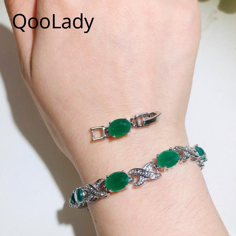 

Link Bracelets QooLady European High Quality X Cross Oval Green Zircon Bracelet Bangles For Women Fashion Ladies Wedding Banquet Jewelry
