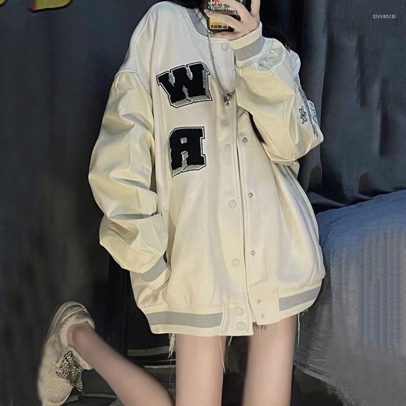 

Women's Jackets Deeptown Harajuku Bomber Jacket Women Oversize Hip Hop Korean Streetwear Outwear Baseball Female Vintage Aesthetic Coat, White