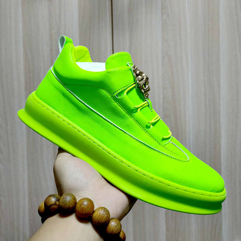 

Bright green loafers white shoes new casual Boots hot luxury high top board thick soles men's sports shoe Zapatos Hombre A6