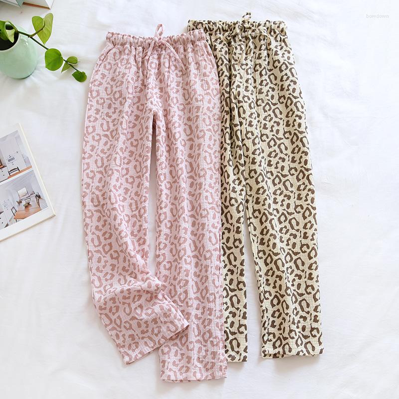 

Women's Sleepwear Spring And Summer Women Sleep Bottoms Loose Cotton Crepe Pajama Pants Fashion Simple Trousers Leopard Lounge Wear Home, Pink