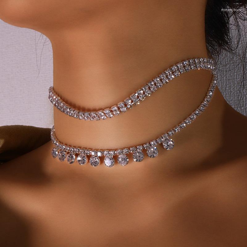 

Choker Stone Fans Statement Multi Layer Drop Necklace Rhinestone Elegant Bridal Wedding Chain Collar Crystal Jewelry For Women