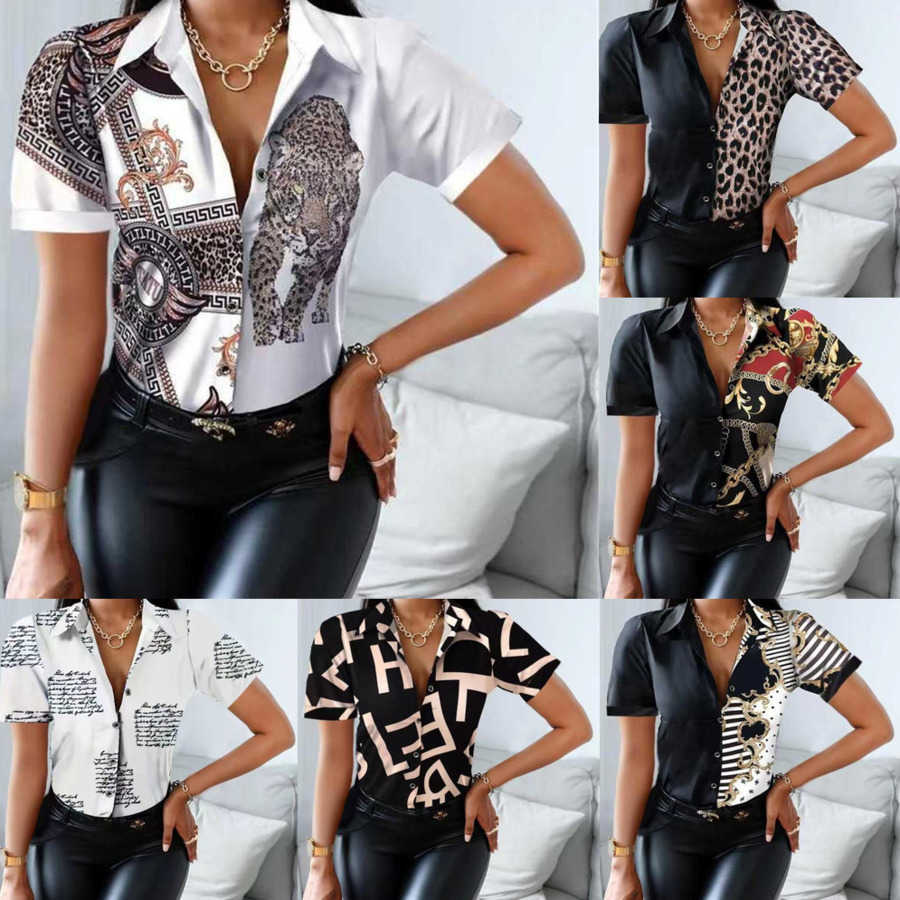 

Casual Designer Womens Shirt Tank Top Blouse Tops Color Blocking Short Sleeved Tops, #7