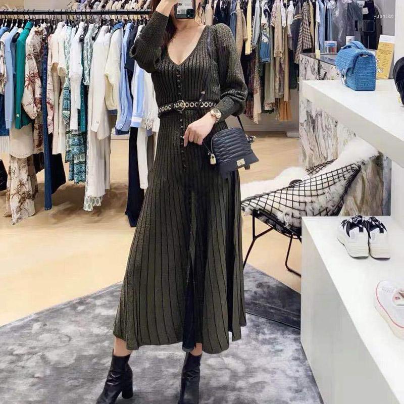 

Casual Dresses Fashion Woman V-neck Dress Elegant Knit Evening Party Maxi, Dr20475