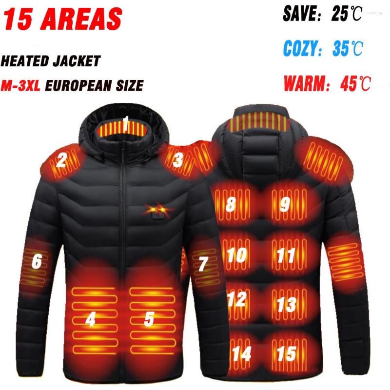 

Hunting Jackets 15 Areas Heated Jacket USB Men's Women's Winter Outdoor Electric Heating Warm Sports Thermal Coat Clothing Heatable, 15 area-biack