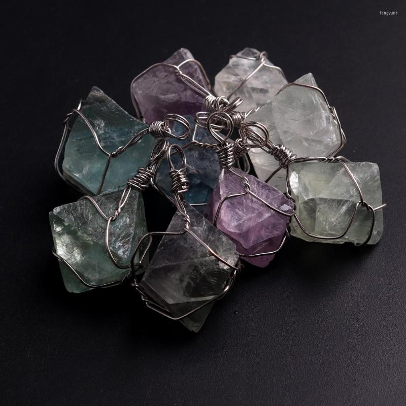 

Pendant Necklaces 12pcs/lot Rhombus Fluorite Wrap For Wholesale Reiki Charm Penduloum Pendants DIY Jewelry Making Natural Stone Amulet
