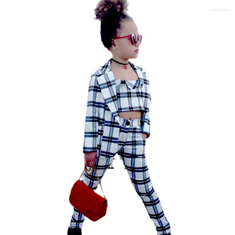 

Clothing Sets 3pcs/set Kids Children Girl Outfits Plaid Long Sleeve Blazer Vest Pants Autumn 2023 Baby Girls Clothes Suits Young 1-6Y, Black