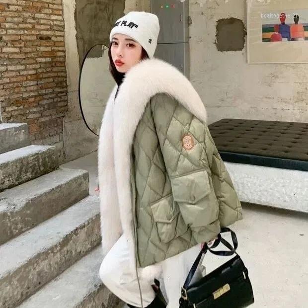 

Women's Trench Coats Women Fur Navy Big Collar Glossy Down Padded Raccoon Jacket Parka Long Thick Coat Casual Winter Warm Thicken Parkas, Black