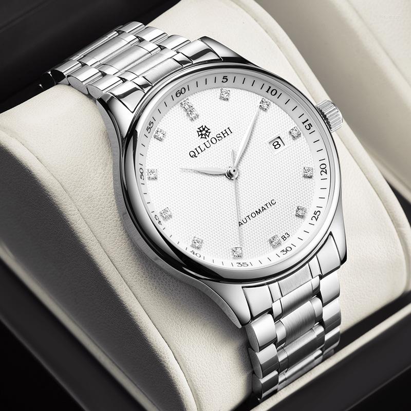 

Wristwatches Fully Automatic Mechanical Watch Waterproof Men DiamoWatch Fashion Retro Tourbillon Permeable Calendar Stainless Steel, C1