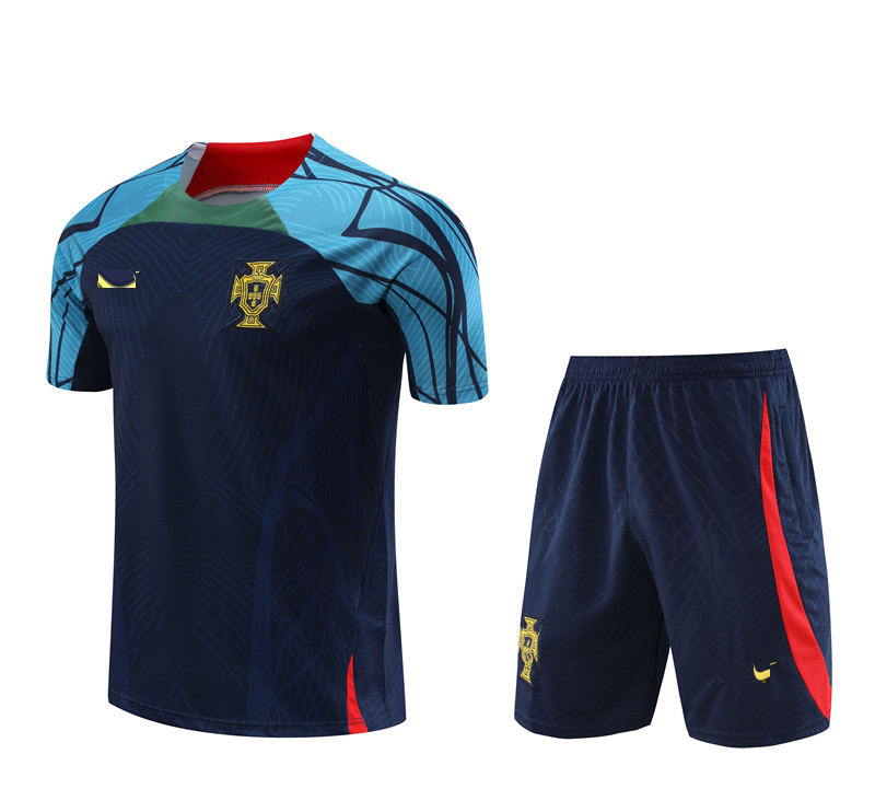 

22-23 Portugal Football Training Tracksuits Badge embroidery Men Jersey Fast-dry Short Sleeve Soccer Shirt Outdoor Sport T Shirts Top Shorts, No 1