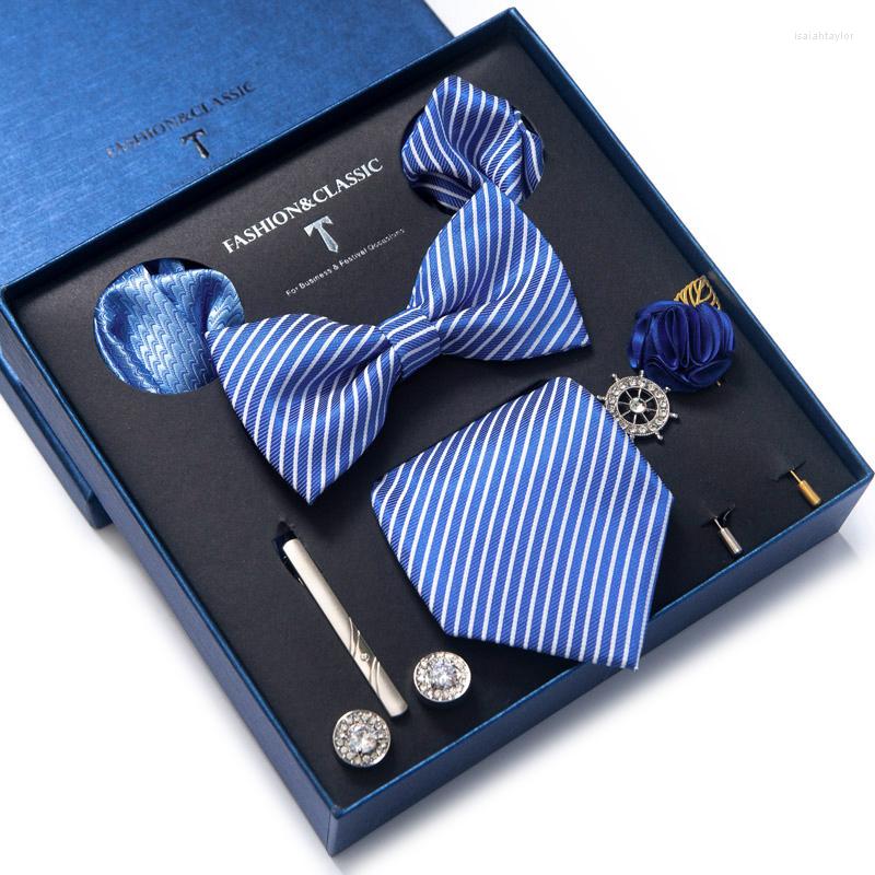 

Bow Ties Mix Colors 2023 Style Silk Classic Wedding Gift Tie Pocket Squares Set Necktie Box Solid Suit Accessories Year's Day