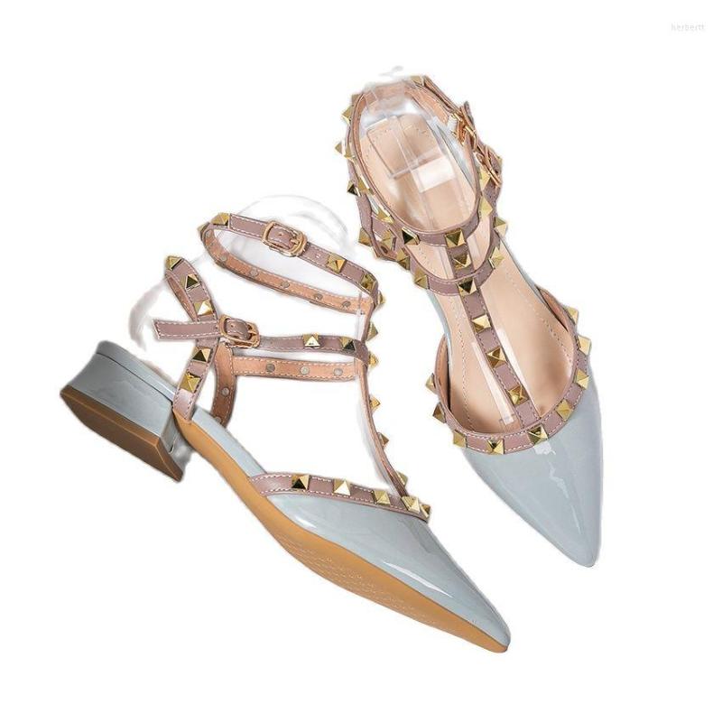 

Sandals 2023 Summer High Heeled Women Fashion Brand Design Pointed Rivet Red Casual Shoes Large Size 41-43, Beige