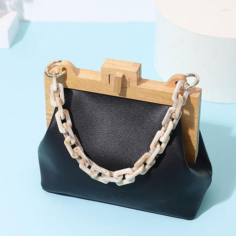 

Evening Bags Fashion Women's Box Bag Bucket Wooden Clip Ins Acrylic Chain Luxury Handbag Banquet Party Purse Shoulder, Blue