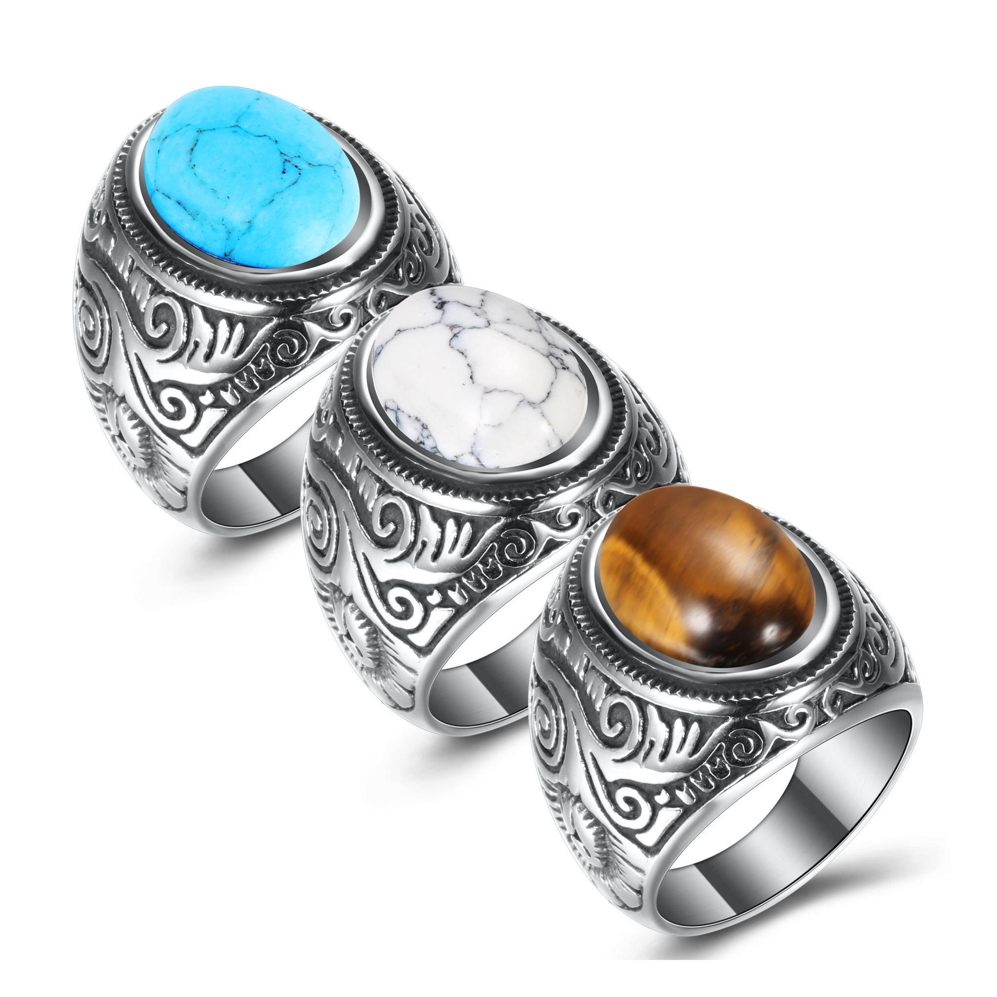 

Solitaire Ring Top Quality Stainless Steel Turquoise Rings For Men Women Vintage Retro Ancient Sier Punk Titanium Finger Fashion Dro Otxcv