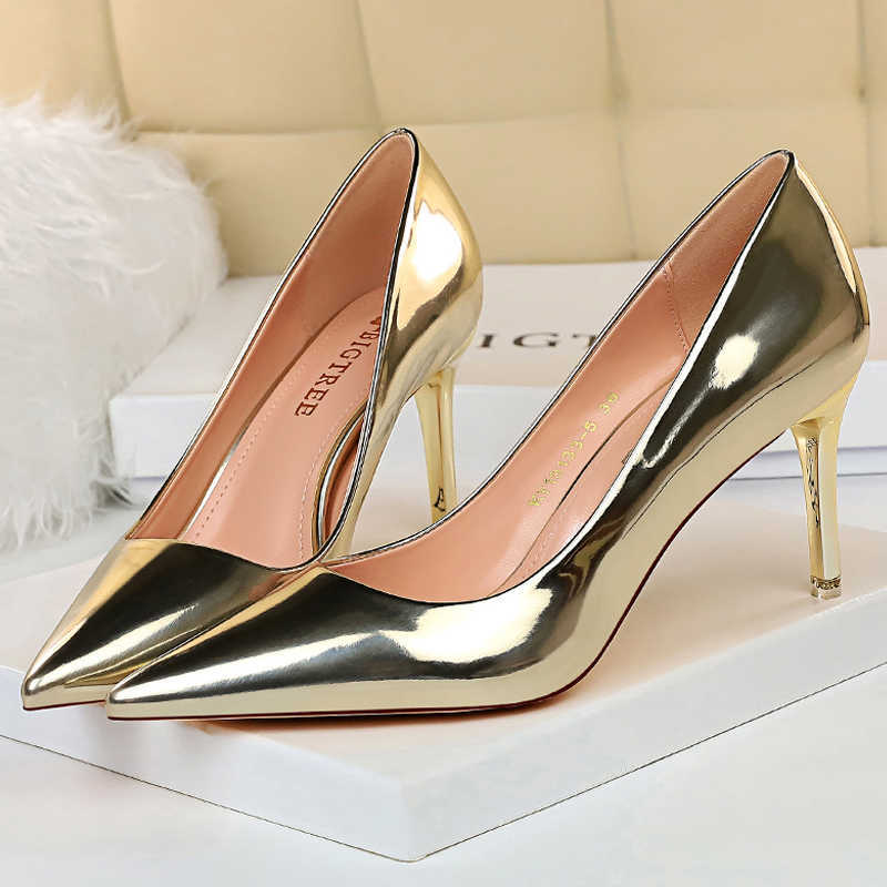 

Dress Shoes BIGTREE Shoes 2023 Sexy Kitten Heels Women Pumps Patent Leather Stiletto Heels Women Wedding Shoes Female Pumps Plus Size 43 G230203, 9511-7-bronze10.5cm