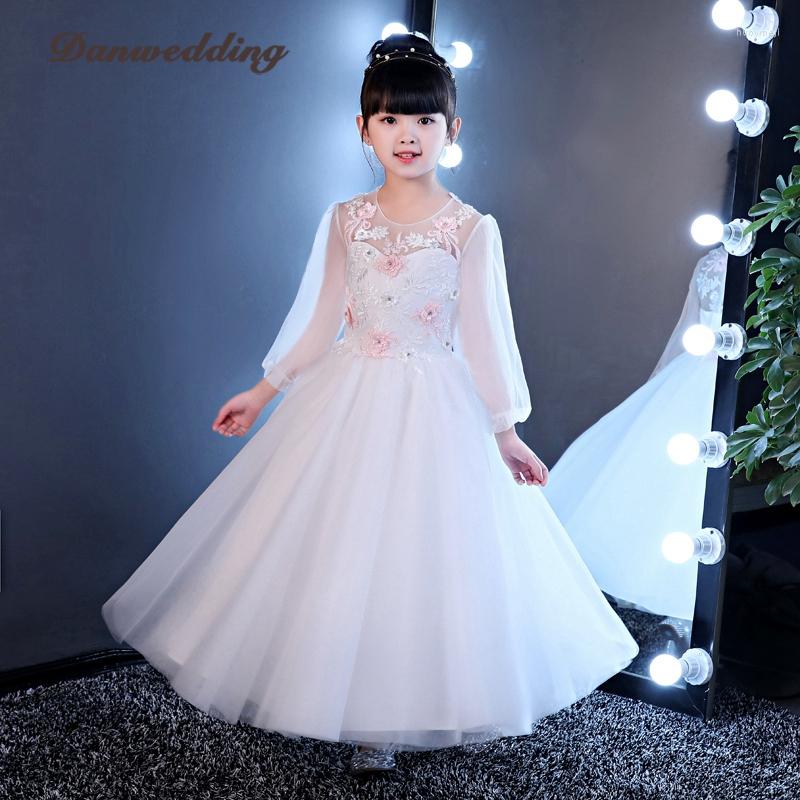 

Girl Dresses White Princess Long Sleeve Flowers Dress Kids Pageant Evening Gowns First Communion For Girls Prom, Black