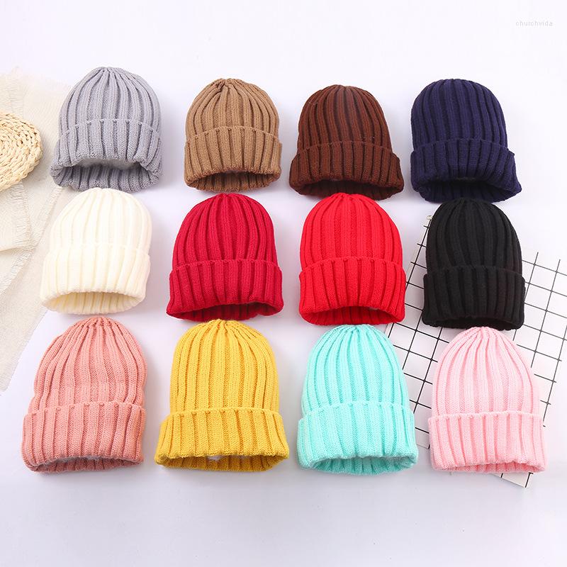 

Berets Women's Striped Knitted Hat Thick Warm Ski Beanie Caps Unisex Men Solid Casual Acrylic Curled Elastic Skullcap Gorras, Red