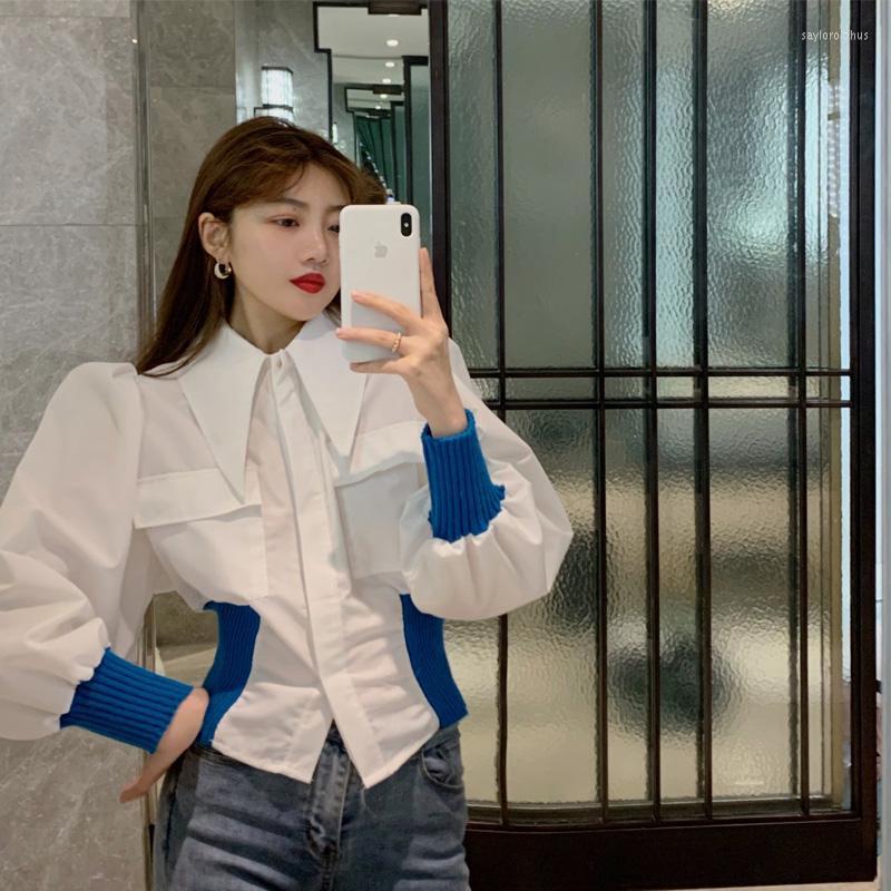 

Women's Blouses Solid Lantern Sleeve Top Design Retro Turn Down Collar Loose Women Shirts, White