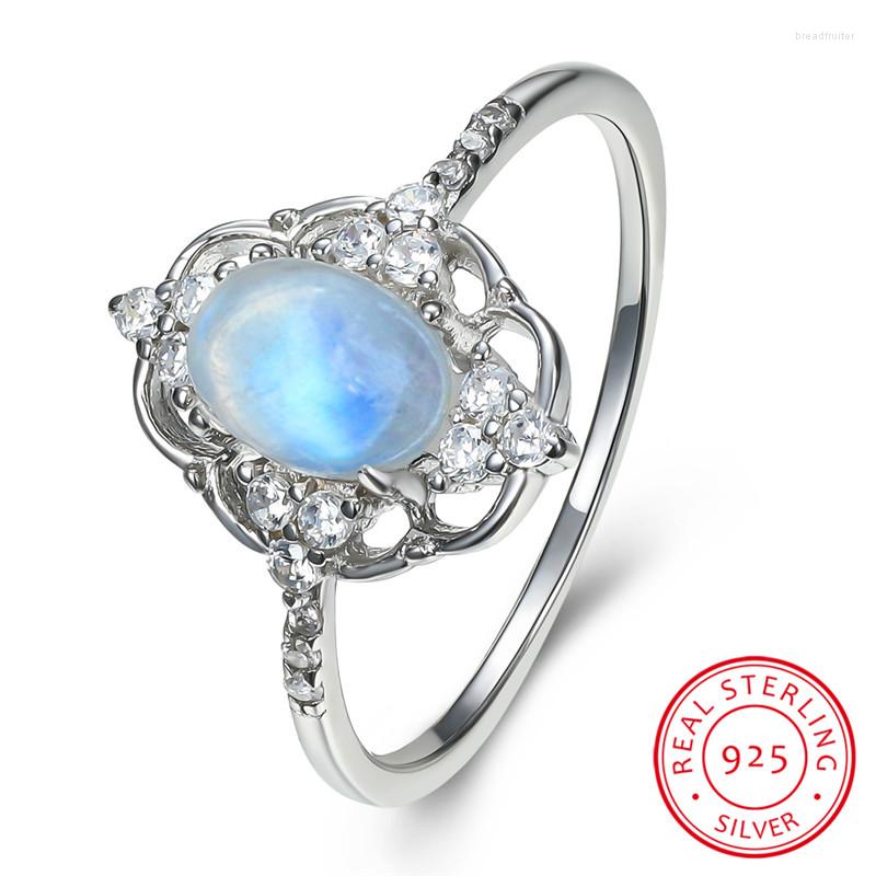 

Cluster Rings Luxury Female Small Natural Moon Stone Ring 925 Sterling Silver Moonstone Wedding Promise Engagement For Women