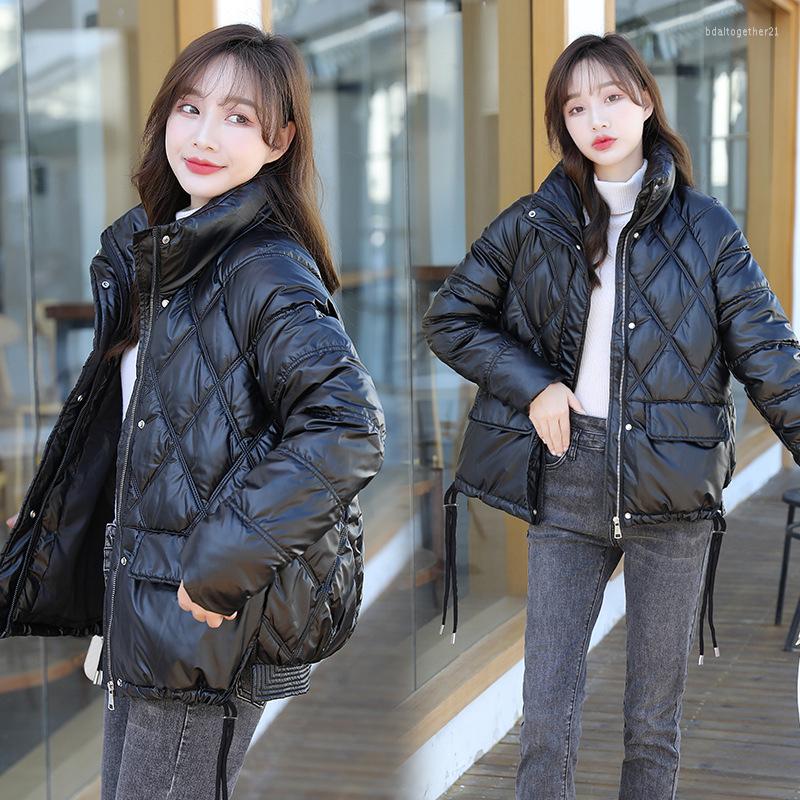 

Women's Trench Coats Cotton Padded Coat Women Stand Collar Full Sleeve Loose Korean Jacket 2023 Winter Thicken Outwear Warm Female LD2397, Black