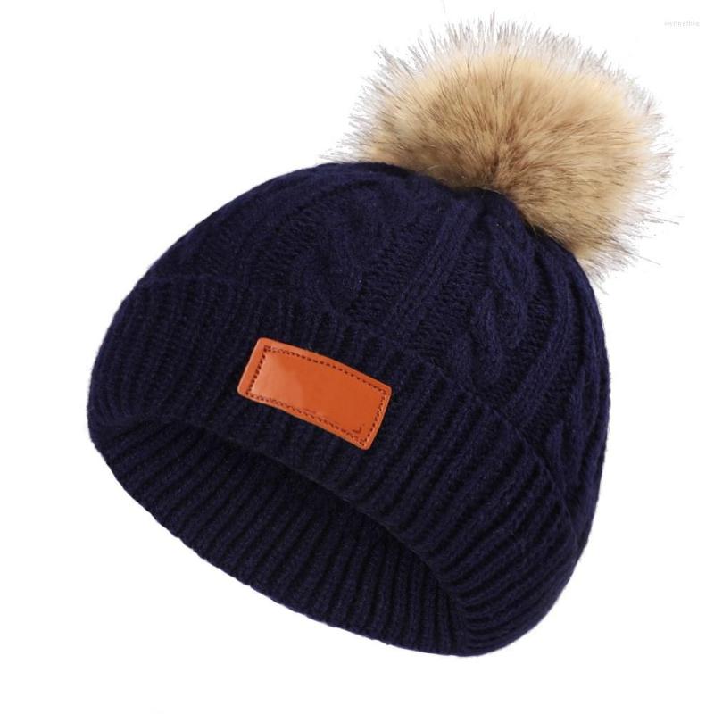 

Berets 2023 Winter Children's Hats Baby Warm Knitted Woolen Caps Outdoor Ear Protection, White