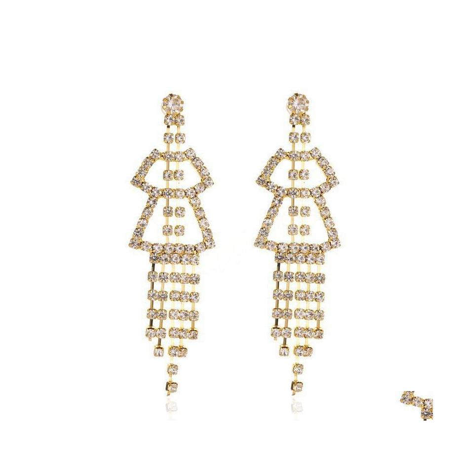 

Dangle Chandelier Retro Long Tassel Rhinestones Earrings For Women Girls Temperament Hollow Geometric Earring Jewelry Accessories Dhspy