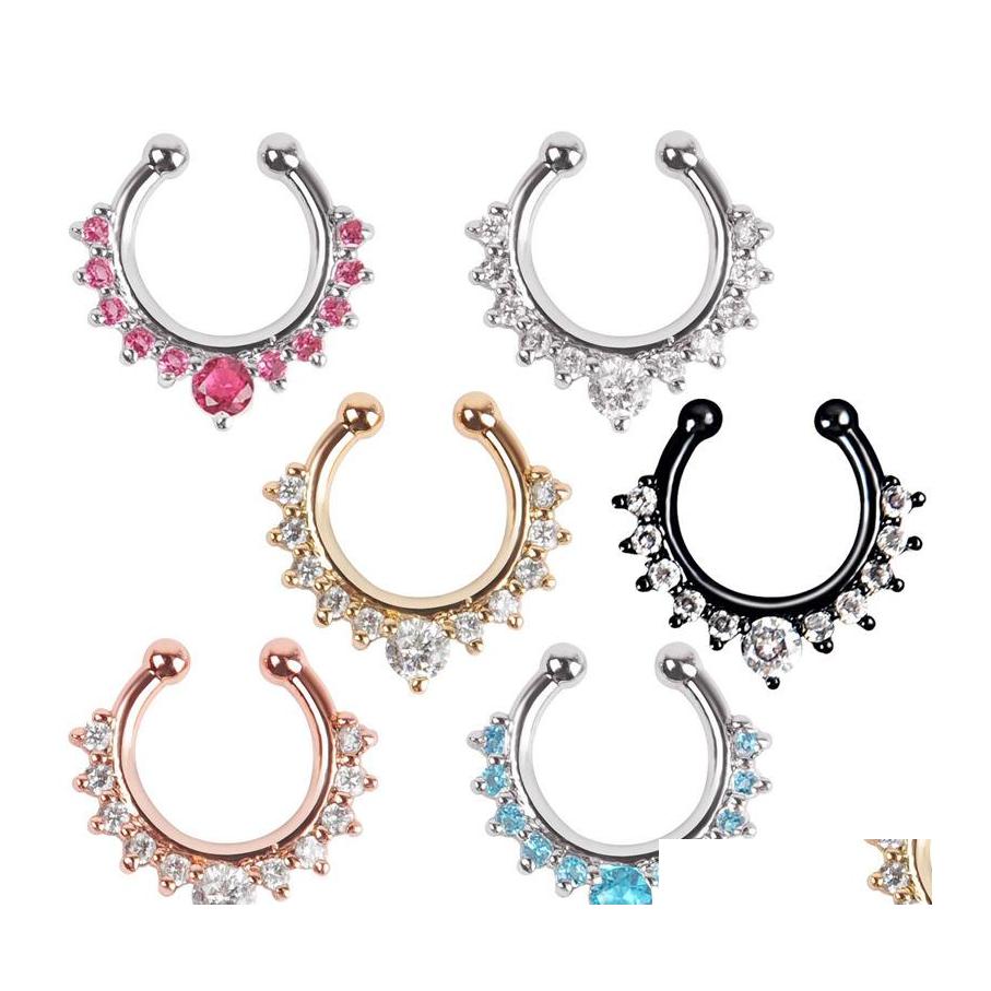 

Nose Rings Studs 17X15Mm Zircon Fake Septum Piercing Ring Hoop For Girl Men Faux Body Clip Jewelry Nonpierced Drop Delivery Otdiy