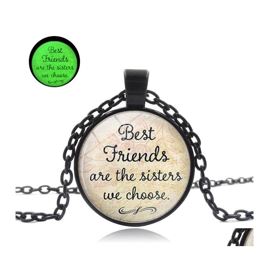 

Pendant Necklaces Friends Necklace Glow In The Dark Glass Cabochon Letter Luminous Charm For Women Men S Friendship Fashion Jewelry Otoi2