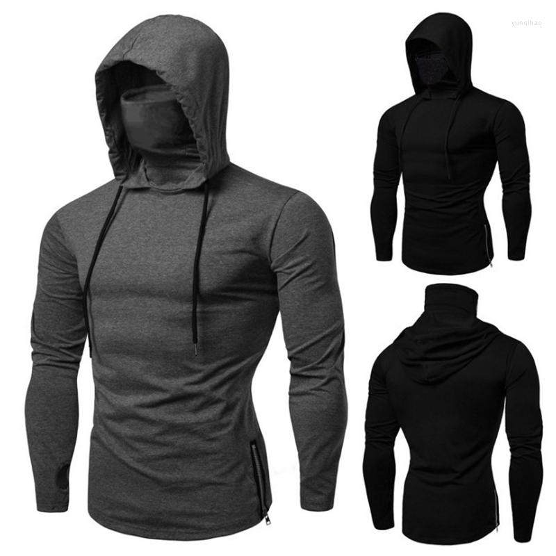 

Men's Hoodies Men Hipster Long Sleeve Longline Pullover Shirts Tight Workout Clothes Hooded T-Shirt For Fitness K2, Black